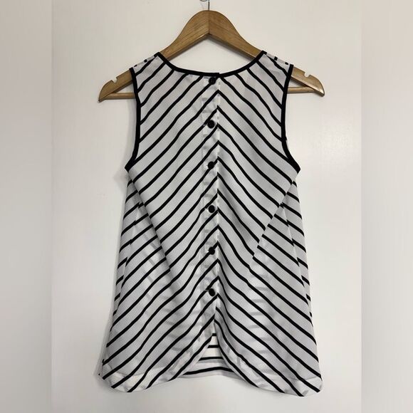 Chic Paris by Jacob Striped Sleeveless Blouse Black White Petite Small - Picture 4 of 11